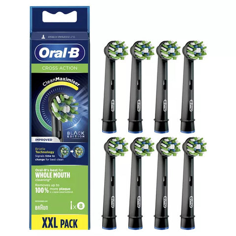 Oral-B Cross Action Toothbrush Heads Black Edition - Clean Maximiser with Bristle Technology, 8 Pack